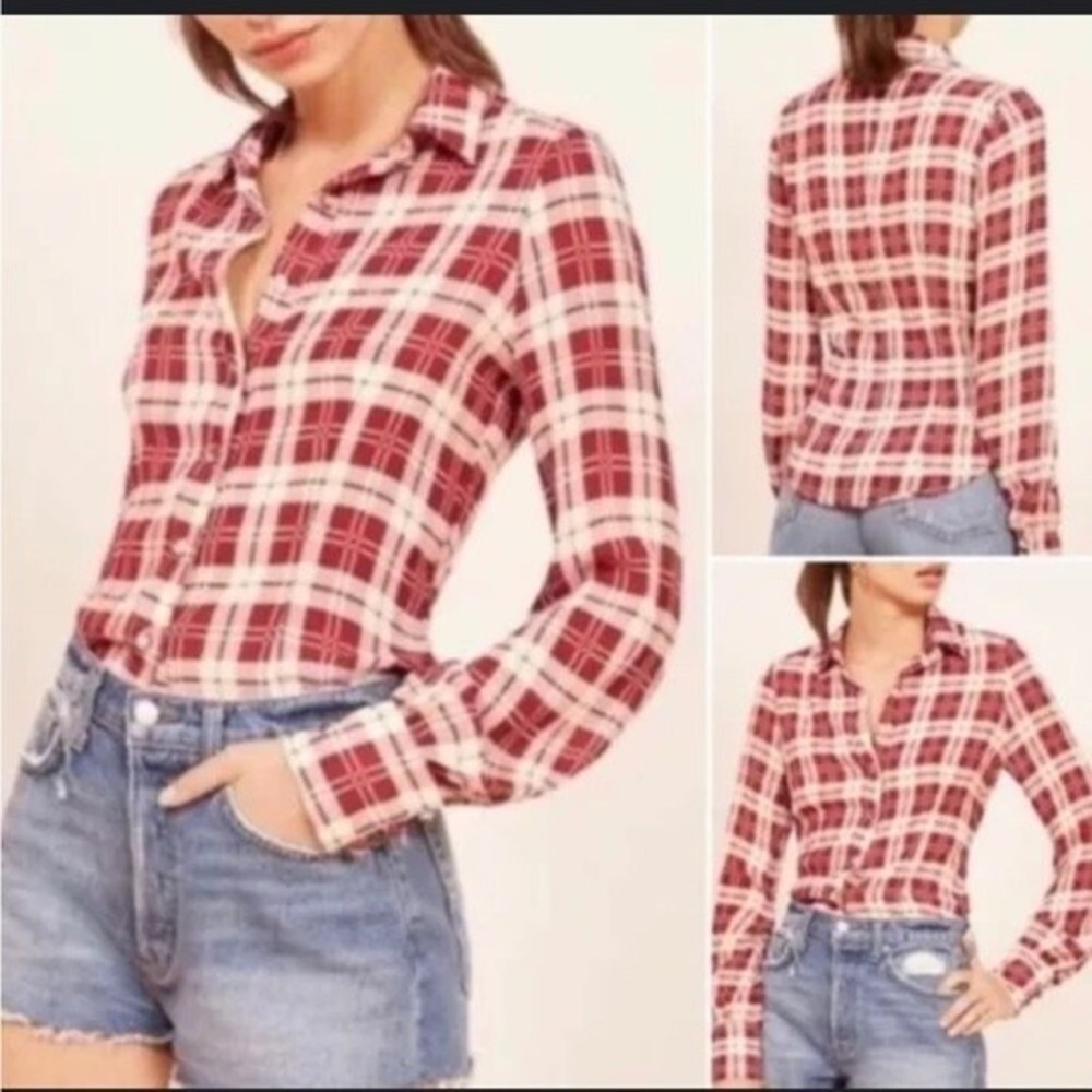 Reformation retro plaid button down blouse made in USA XS